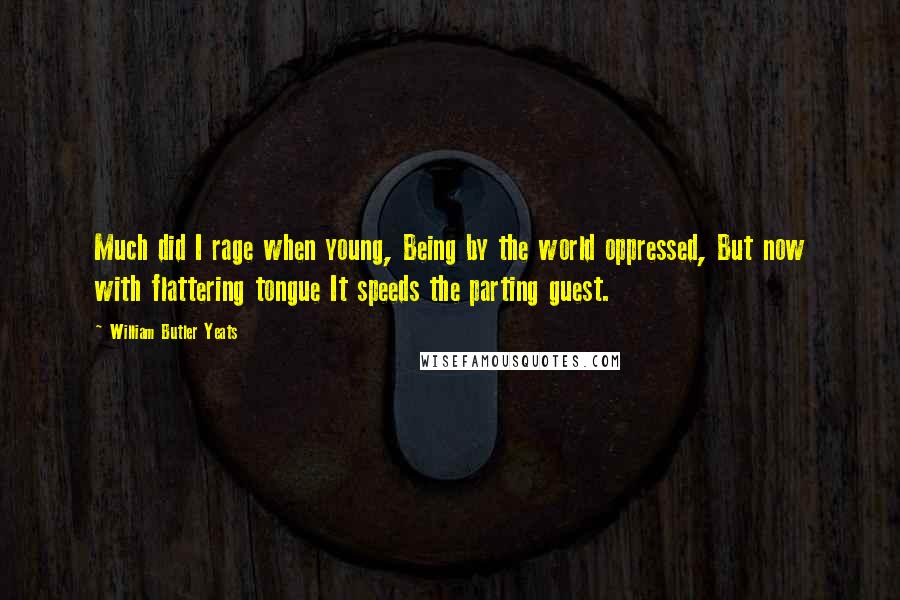 William Butler Yeats Quotes: Much did I rage when young, Being by the world oppressed, But now with flattering tongue It speeds the parting guest.
