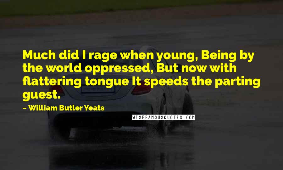 William Butler Yeats Quotes: Much did I rage when young, Being by the world oppressed, But now with flattering tongue It speeds the parting guest.