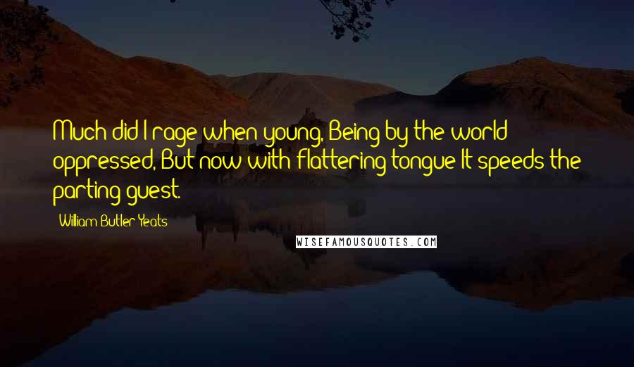 William Butler Yeats Quotes: Much did I rage when young, Being by the world oppressed, But now with flattering tongue It speeds the parting guest.