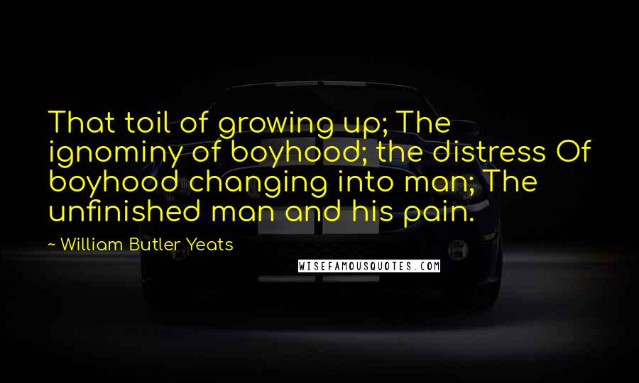 William Butler Yeats Quotes: That toil of growing up; The ignominy of boyhood; the distress Of boyhood changing into man; The unfinished man and his pain.