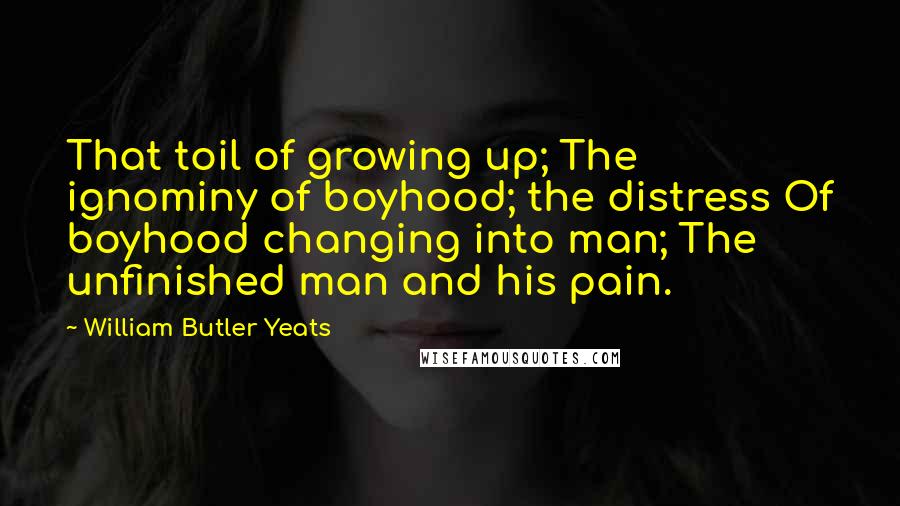 William Butler Yeats Quotes: That toil of growing up; The ignominy of boyhood; the distress Of boyhood changing into man; The unfinished man and his pain.