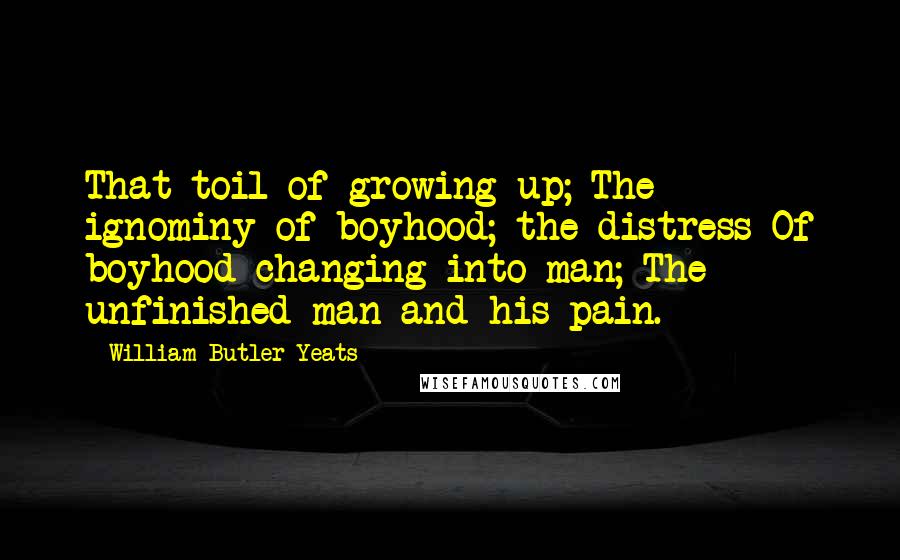 William Butler Yeats Quotes: That toil of growing up; The ignominy of boyhood; the distress Of boyhood changing into man; The unfinished man and his pain.