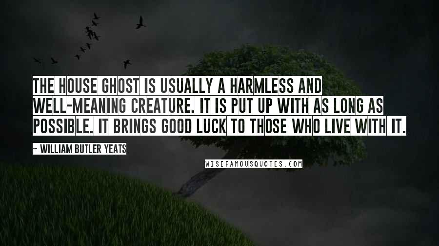 William Butler Yeats Quotes: The house ghost is usually a harmless and well-meaning creature. It is put up with as long as possible. It brings good luck to those who live with it.