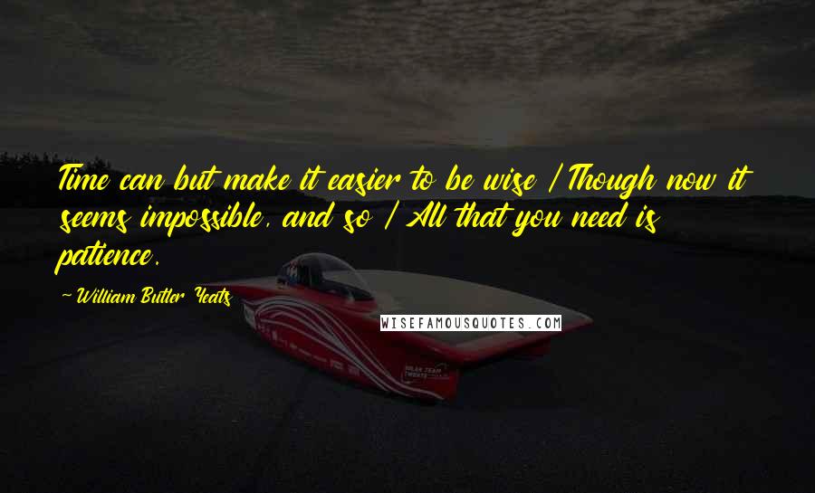 William Butler Yeats Quotes: Time can but make it easier to be wise / Though now it seems impossible, and so / All that you need is patience.