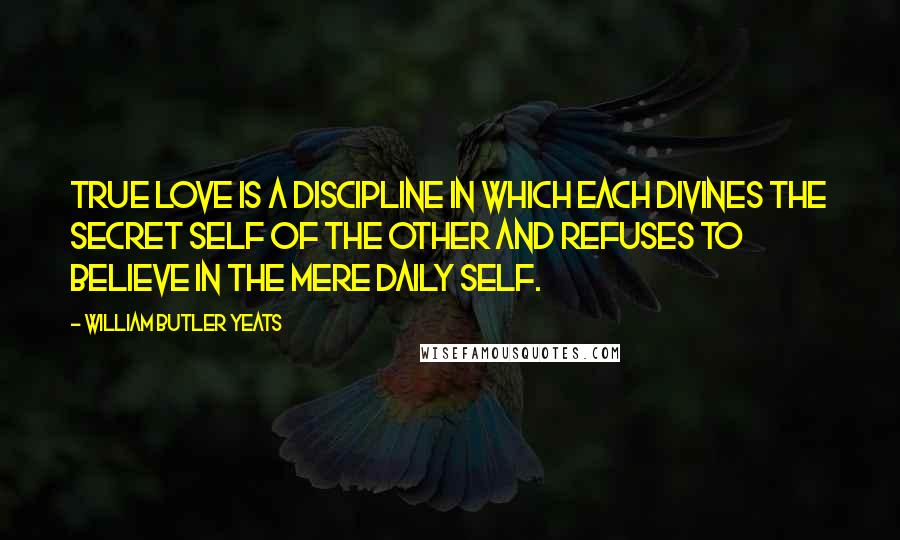 William Butler Yeats Quotes: True love is a discipline in which each divines the secret self of the other and refuses to believe in the mere daily self.