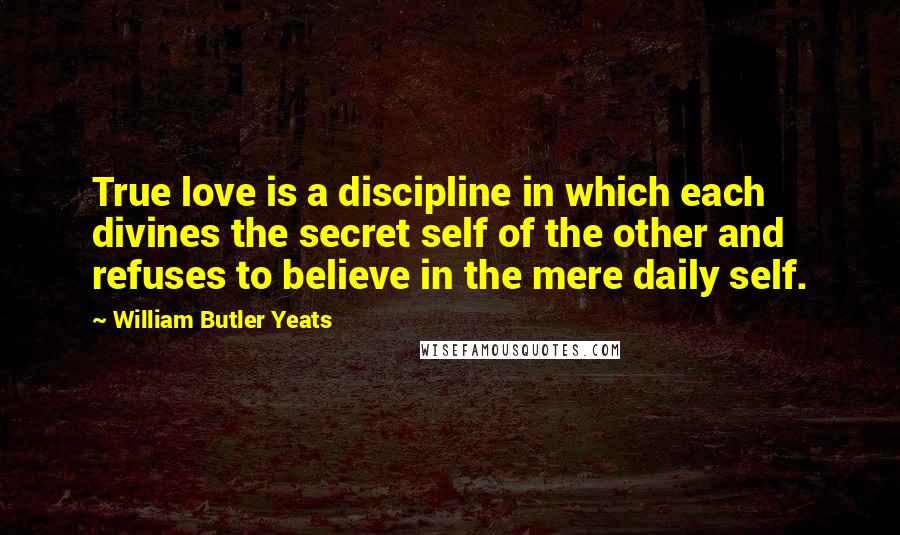 William Butler Yeats Quotes: True love is a discipline in which each divines the secret self of the other and refuses to believe in the mere daily self.