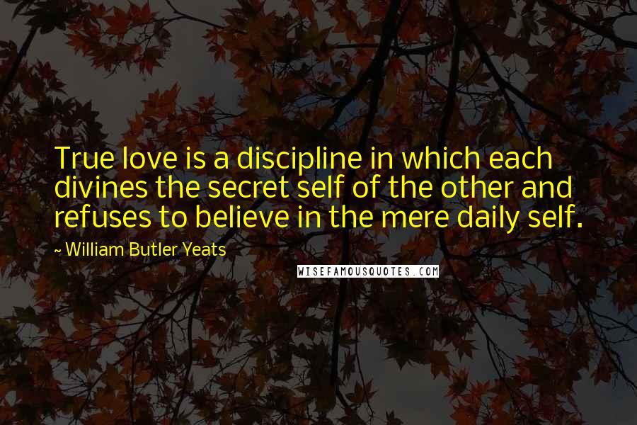 William Butler Yeats Quotes: True love is a discipline in which each divines the secret self of the other and refuses to believe in the mere daily self.