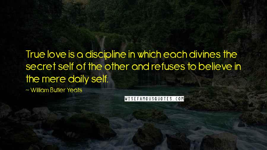 William Butler Yeats Quotes: True love is a discipline in which each divines the secret self of the other and refuses to believe in the mere daily self.