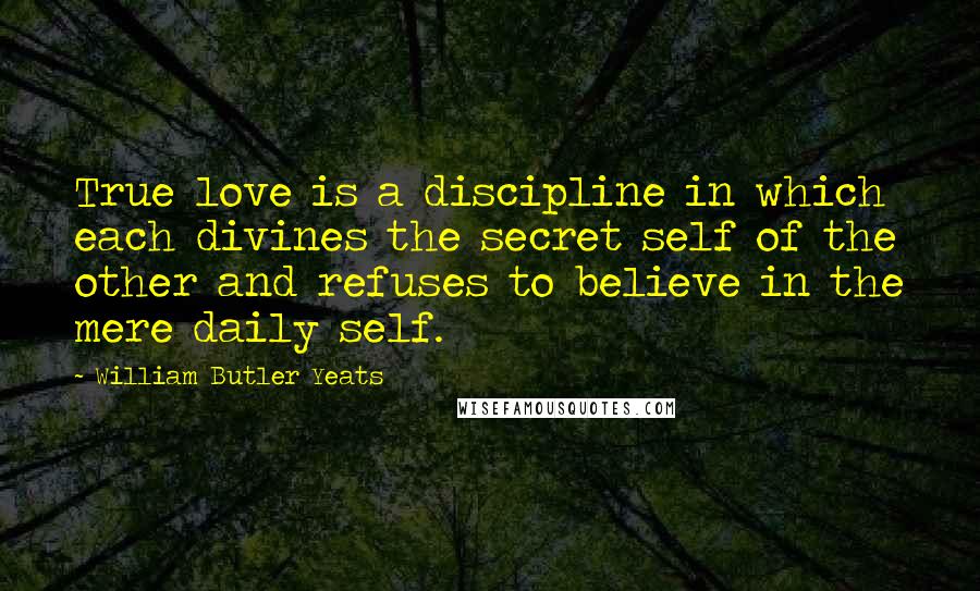 William Butler Yeats Quotes: True love is a discipline in which each divines the secret self of the other and refuses to believe in the mere daily self.