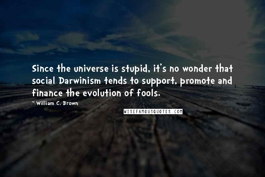 William C. Brown Quotes: Since the universe is stupid, it's no wonder that social Darwinism tends to support, promote and finance the evolution of fools.