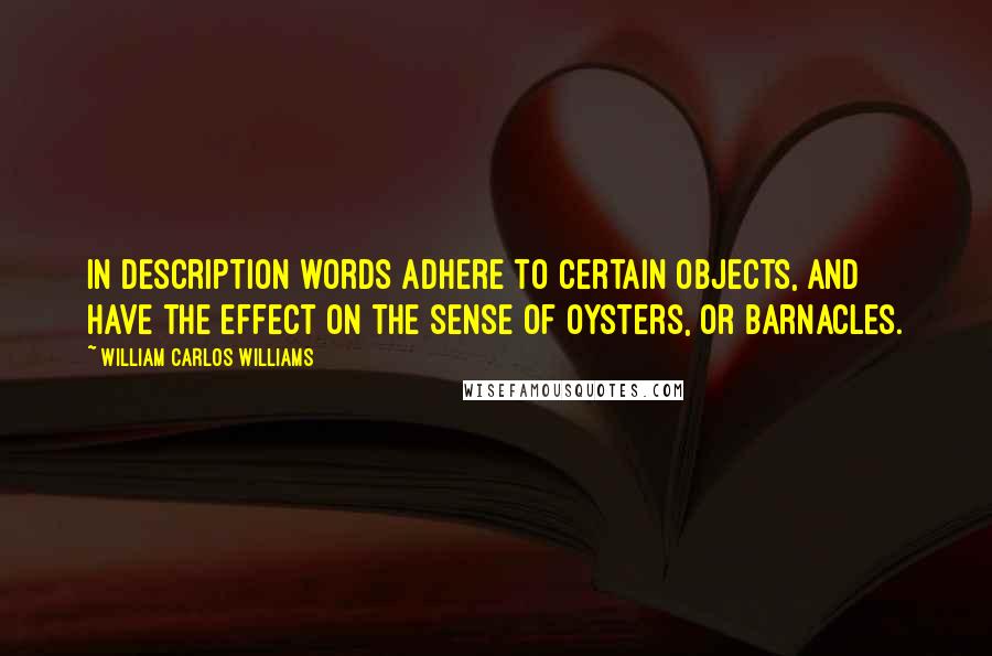 William Carlos Williams Quotes: In description words adhere to certain objects, and have the effect on the sense of oysters, or barnacles.