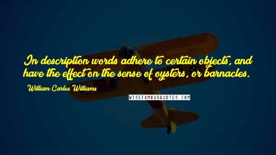 William Carlos Williams Quotes: In description words adhere to certain objects, and have the effect on the sense of oysters, or barnacles.