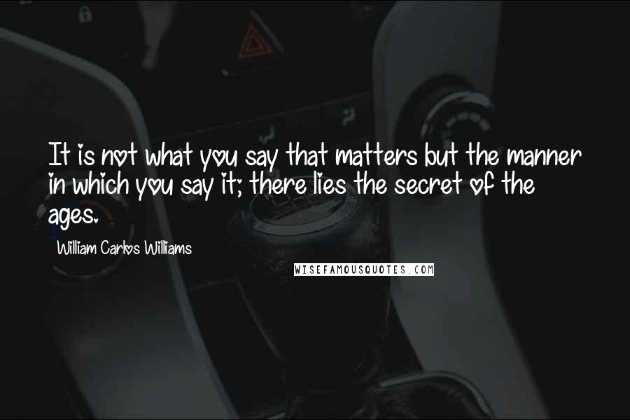 William Carlos Williams Quotes: It is not what you say that matters but the manner in which you say it; there lies the secret of the ages.