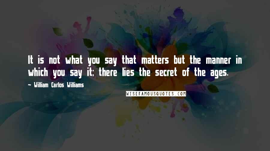 William Carlos Williams Quotes: It is not what you say that matters but the manner in which you say it; there lies the secret of the ages.