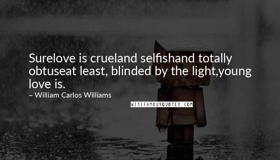 William Carlos Williams Quotes: Surelove is crueland selfishand totally obtuseat least, blinded by the light,young love is.