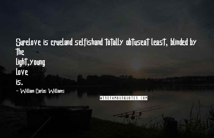 William Carlos Williams Quotes: Surelove is crueland selfishand totally obtuseat least, blinded by the light,young love is.