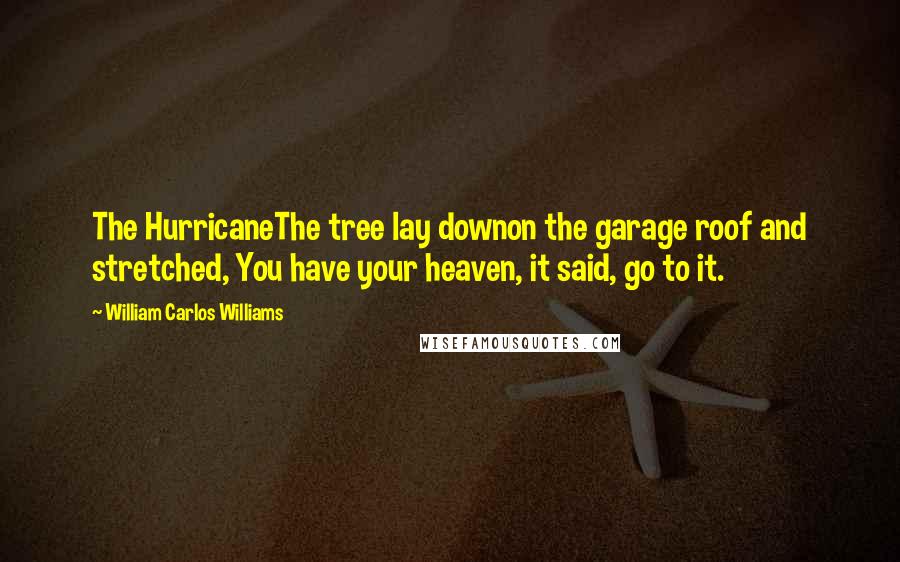 William Carlos Williams Quotes: The HurricaneThe tree lay downon the garage roof and stretched, You have your heaven, it said, go to it.