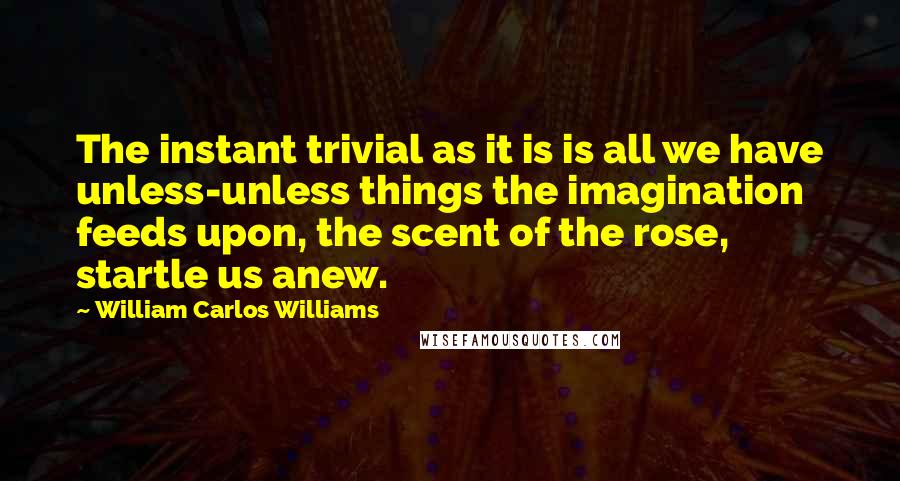 William Carlos Williams Quotes: The instant trivial as it is is all we have unless-unless things the imagination feeds upon, the scent of the rose, startle us anew.