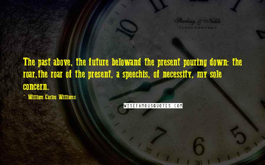 William Carlos Williams Quotes: The past above, the future belowand the present pouring down: the roar,the roar of the present, a speechis, of necessity, my sole concern.