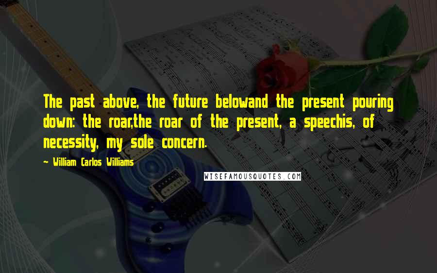 William Carlos Williams Quotes: The past above, the future belowand the present pouring down: the roar,the roar of the present, a speechis, of necessity, my sole concern.