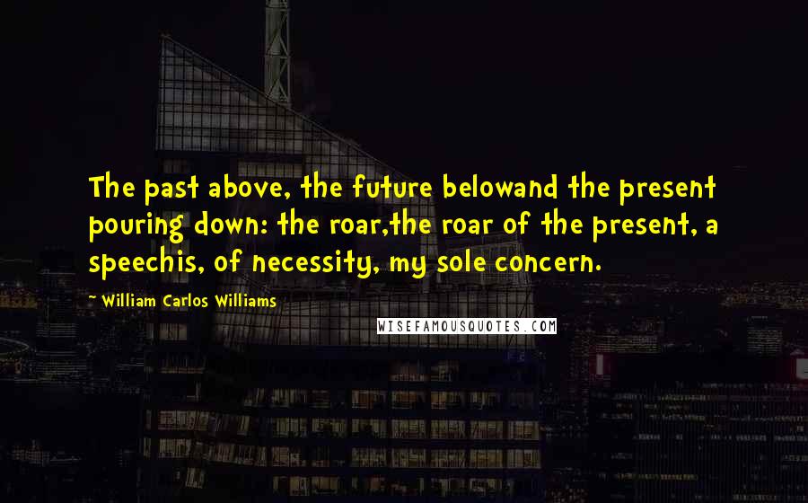 William Carlos Williams Quotes: The past above, the future belowand the present pouring down: the roar,the roar of the present, a speechis, of necessity, my sole concern.