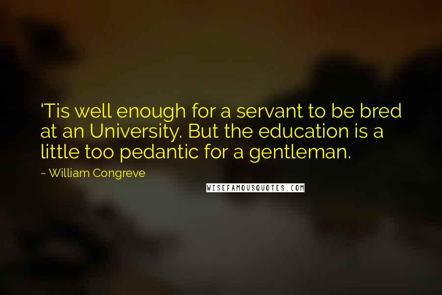 William Congreve Quotes: 'Tis well enough for a servant to be bred at an University. But the education is a little too pedantic for a gentleman.