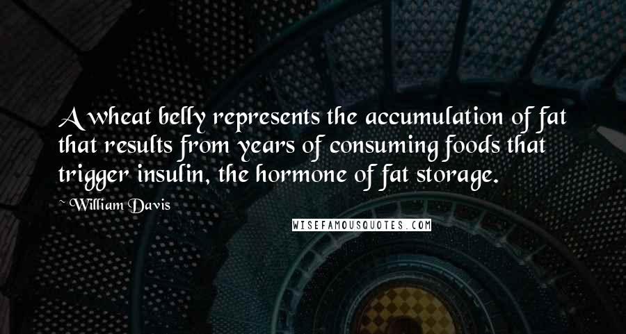 William Davis Quotes: A wheat belly represents the accumulation of fat that results from years of consuming foods that trigger insulin, the hormone of fat storage.