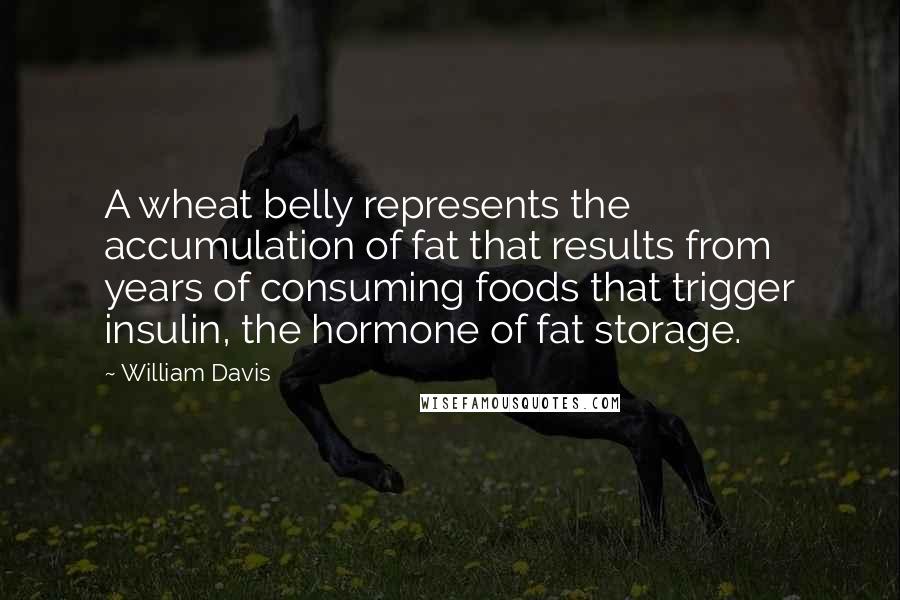 William Davis Quotes: A wheat belly represents the accumulation of fat that results from years of consuming foods that trigger insulin, the hormone of fat storage.