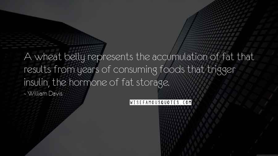 William Davis Quotes: A wheat belly represents the accumulation of fat that results from years of consuming foods that trigger insulin, the hormone of fat storage.