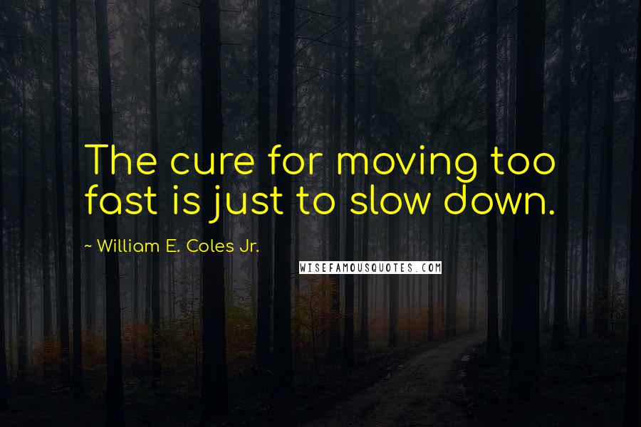 William E. Coles Jr. Quotes: The cure for moving too fast is just to slow down.
