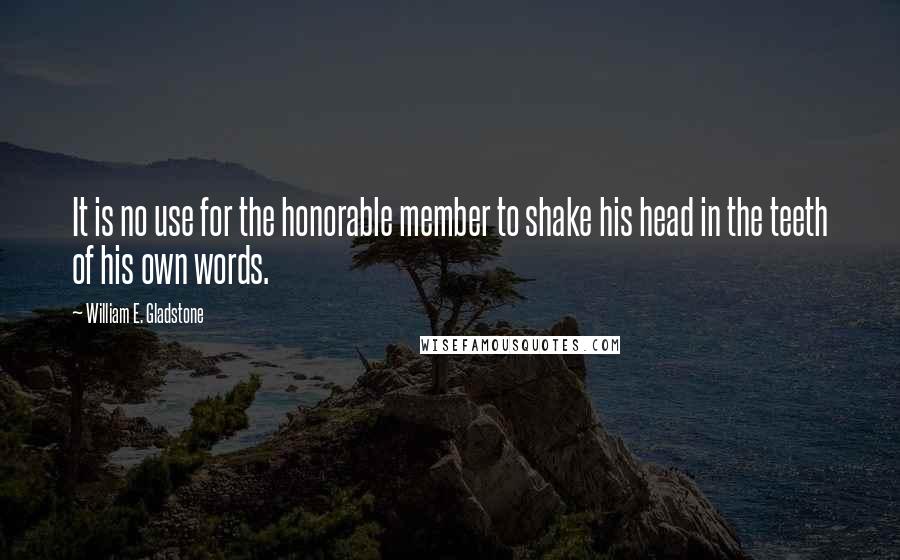 William E. Gladstone Quotes: It is no use for the honorable member to shake his head in the teeth of his own words.