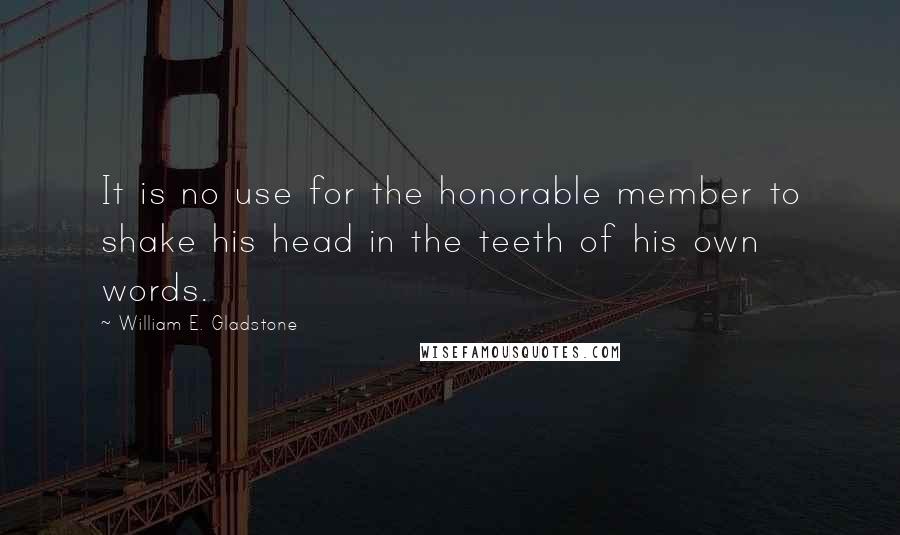 William E. Gladstone Quotes: It is no use for the honorable member to shake his head in the teeth of his own words.