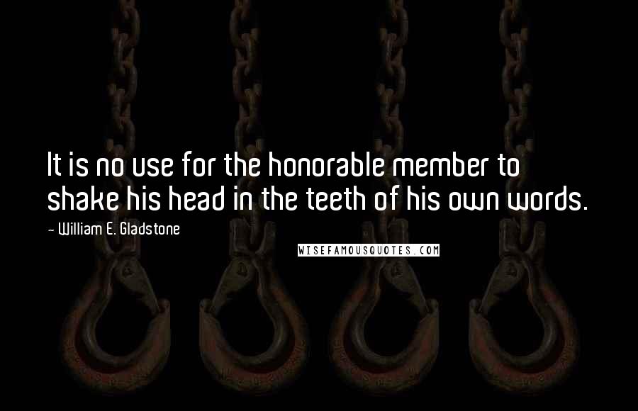 William E. Gladstone Quotes: It is no use for the honorable member to shake his head in the teeth of his own words.