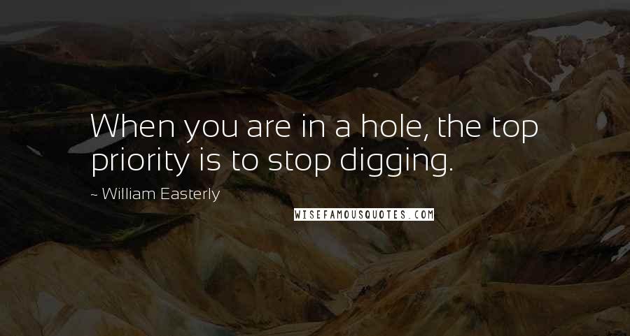 William Easterly Quotes: When you are in a hole, the top priority is to stop digging.