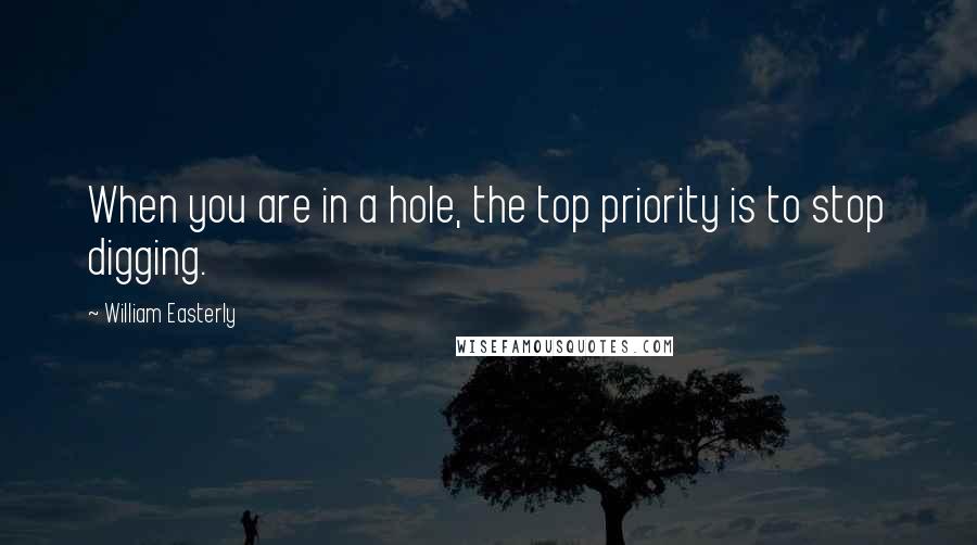 William Easterly Quotes: When you are in a hole, the top priority is to stop digging.