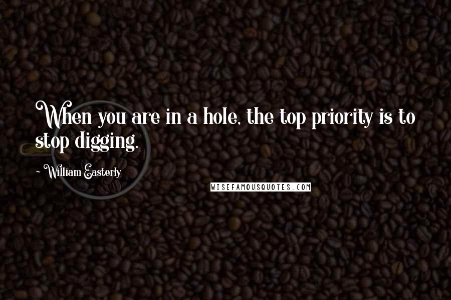 William Easterly Quotes: When you are in a hole, the top priority is to stop digging.