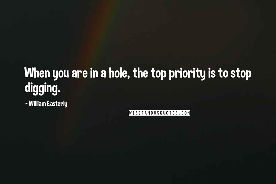 William Easterly Quotes: When you are in a hole, the top priority is to stop digging.