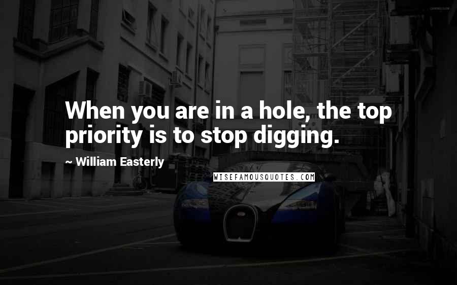 William Easterly Quotes: When you are in a hole, the top priority is to stop digging.