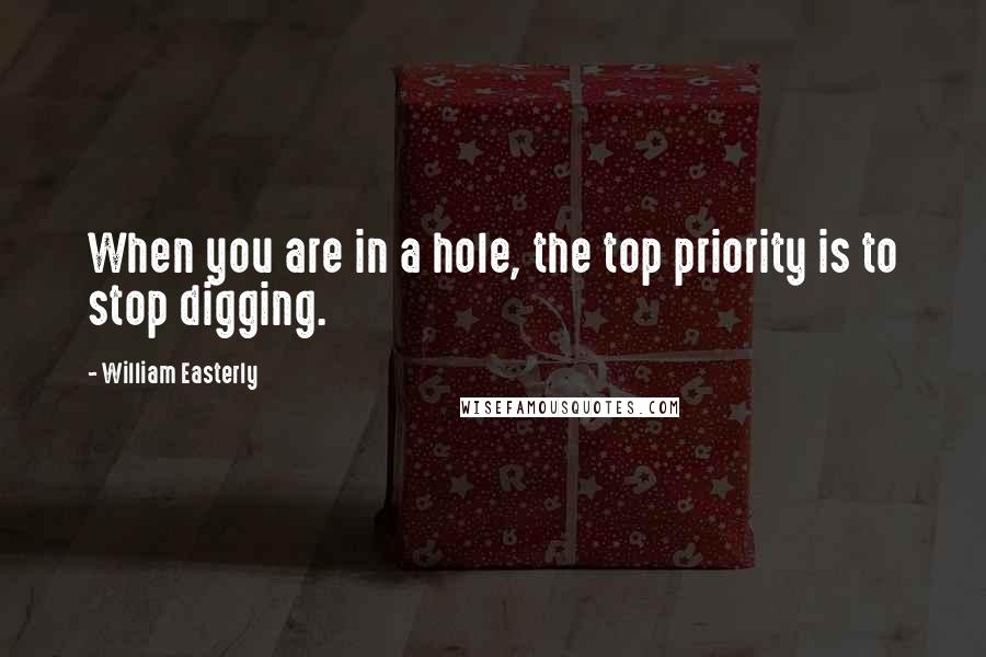 William Easterly Quotes: When you are in a hole, the top priority is to stop digging.