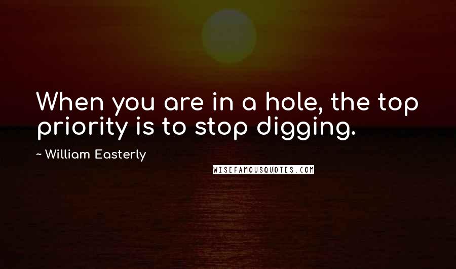 William Easterly Quotes: When you are in a hole, the top priority is to stop digging.
