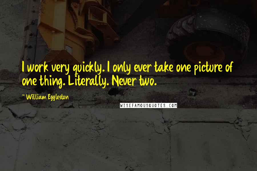 William Eggleston Quotes: I work very quickly. I only ever take one picture of one thing. Literally. Never two.