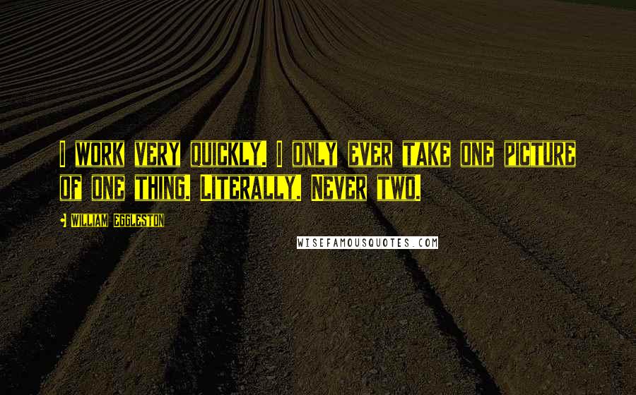 William Eggleston Quotes: I work very quickly. I only ever take one picture of one thing. Literally. Never two.