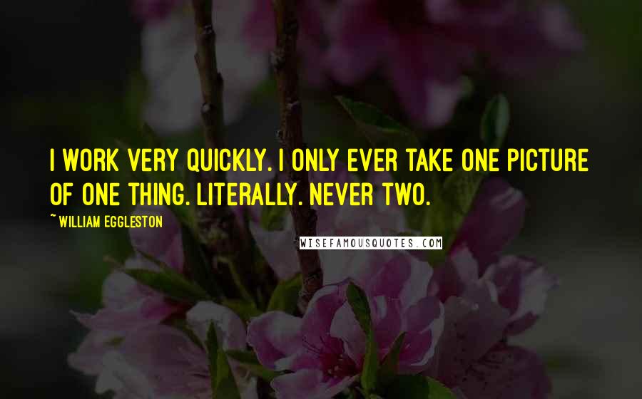 William Eggleston Quotes: I work very quickly. I only ever take one picture of one thing. Literally. Never two.