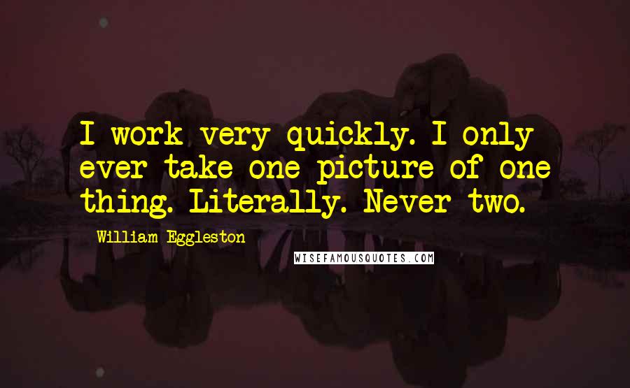 William Eggleston Quotes: I work very quickly. I only ever take one picture of one thing. Literally. Never two.