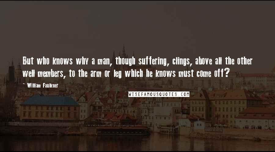 William Faulkner Quotes: But who knows why a man, though suffering, clings, above all the other well members, to the arm or leg which he knows must come off?