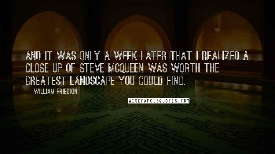 William Friedkin Quotes: And it was only a week later that I realized a close up of Steve McQueen was worth the greatest landscape you could find.