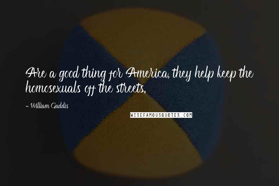 William Gaddis Quotes: Are a good thing for America, they help keep the homosexuals off the streets.