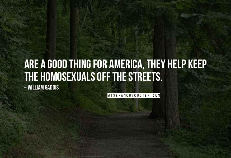 William Gaddis Quotes: Are a good thing for America, they help keep the homosexuals off the streets.