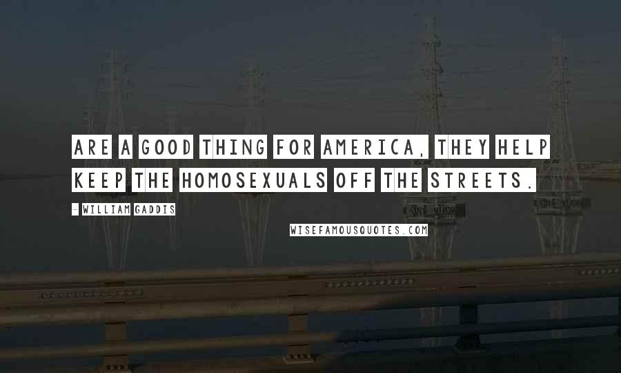 William Gaddis Quotes: Are a good thing for America, they help keep the homosexuals off the streets.