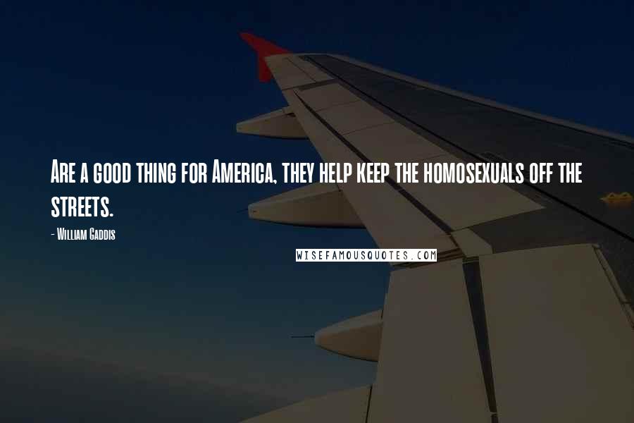 William Gaddis Quotes: Are a good thing for America, they help keep the homosexuals off the streets.